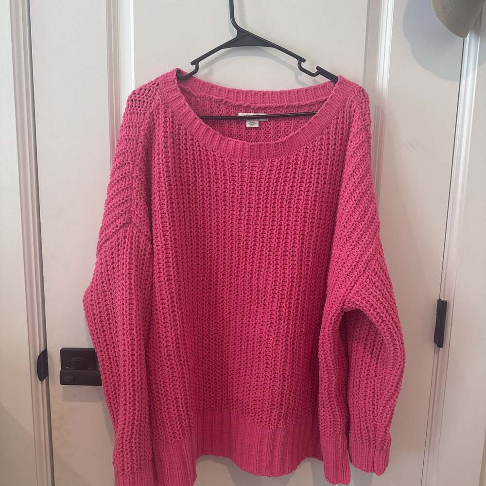 American Eagle Pink Oversized Chunky Knit Pullover Sweater